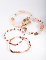 Gold Multi Neutral Bead Bracelet 4-Pack