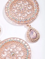 Rose Gold Circle Disc Drop Earrings