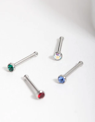 Rhodium Jewel Nose Stud 4-Pack