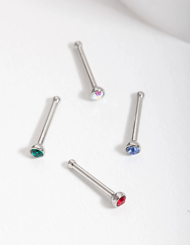 Surgical Steel Jewel Nose Stud 4-Pack