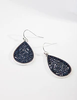 Gunmetal Blue Pattern Teardrop Earrings