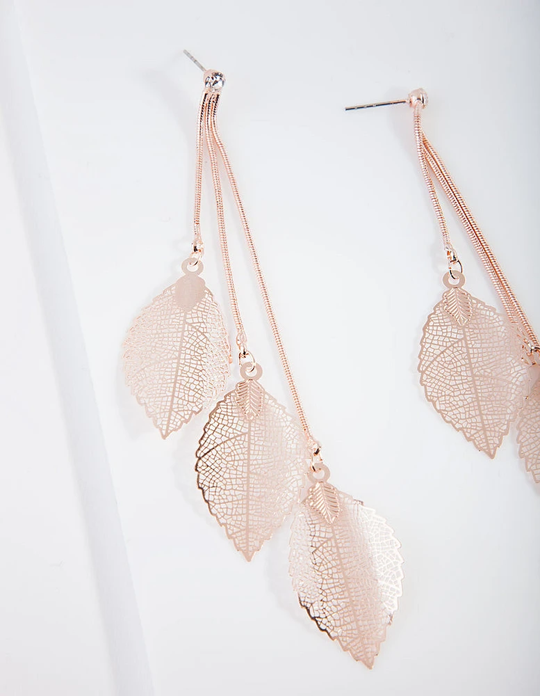 Rose Gold Waterfall Leaf Drop Earrings