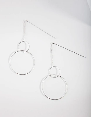 Silver Fine Double Circle Drop Earrings