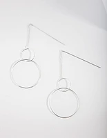 Silver Fine Double Circle Drop Earrings