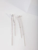 Silver Cubic Zirconia Cupchain & Bar Drop Earrings