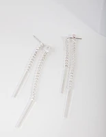 Silver Cubic Zirconia Cupchain & Bar Drop Earrings