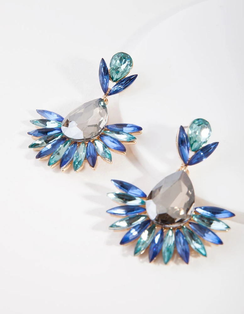 Gunmetal Blue Spike Diamante Drop Earrings