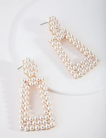 Gold Pearl Trapeze Drop Earring