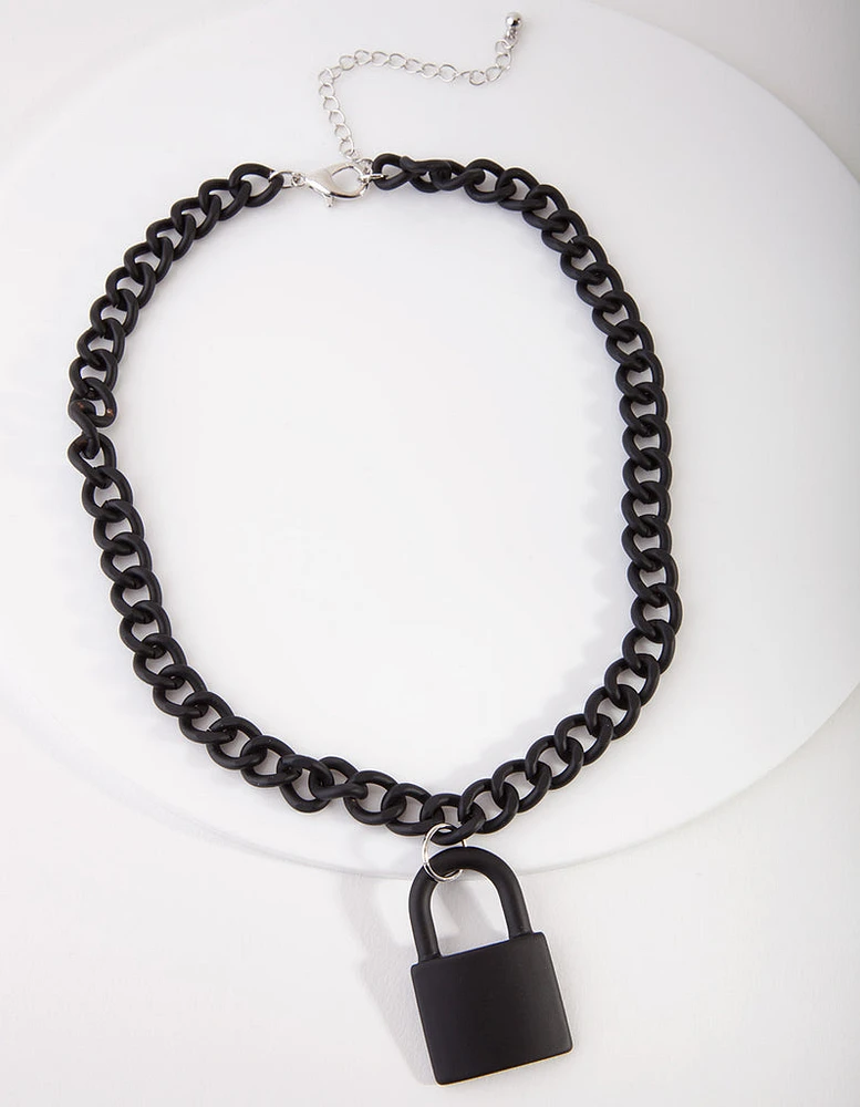 Black Chain Padlock Necklace