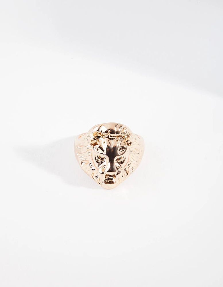 Gold Lion Head Ring