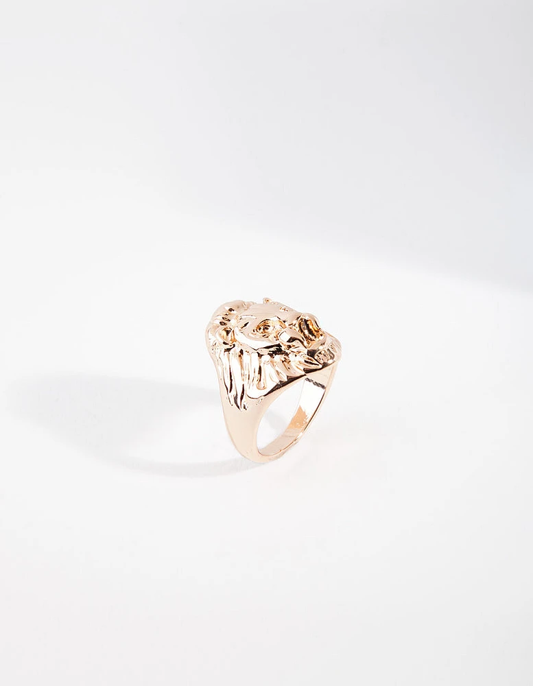 Gold Lion Head Ring