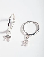 Sterling Silver Diamante Star Huggie Earrings