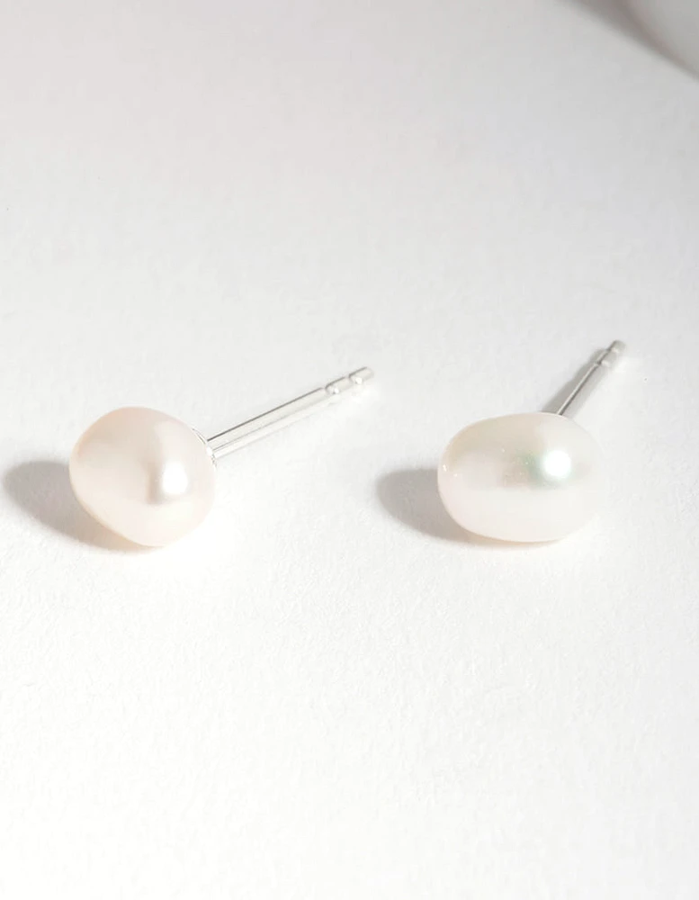 Sterling Siver Organic Freshwater Pearl Stud Earrings