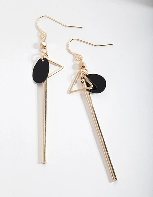 Gold Geometric Black Drop Earrings