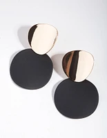 Gold Black Curved Disc Stud Earrings