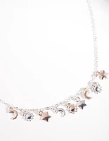 Mixed Metal Star Moon Sun Necklace