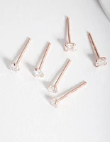 Rose Gold Plated Sterling Silver Cubic Zirconia Stud Earring Pack