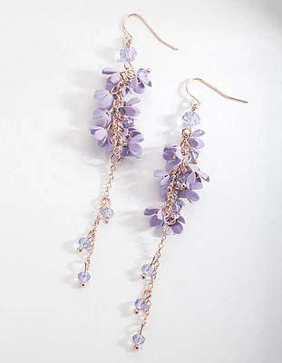 Purple Flower Cluster Drop Earrings