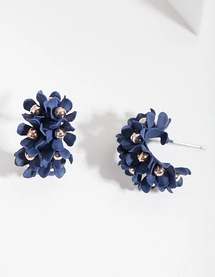 Blue Mini Cluster Flower Hoop Earrings