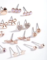 Rose Gold Bow Diamante Earring 12-Pack