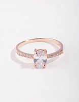 Rose Gold Plated Sterling Silver Cubic Zirconia Oval Engagement Ring