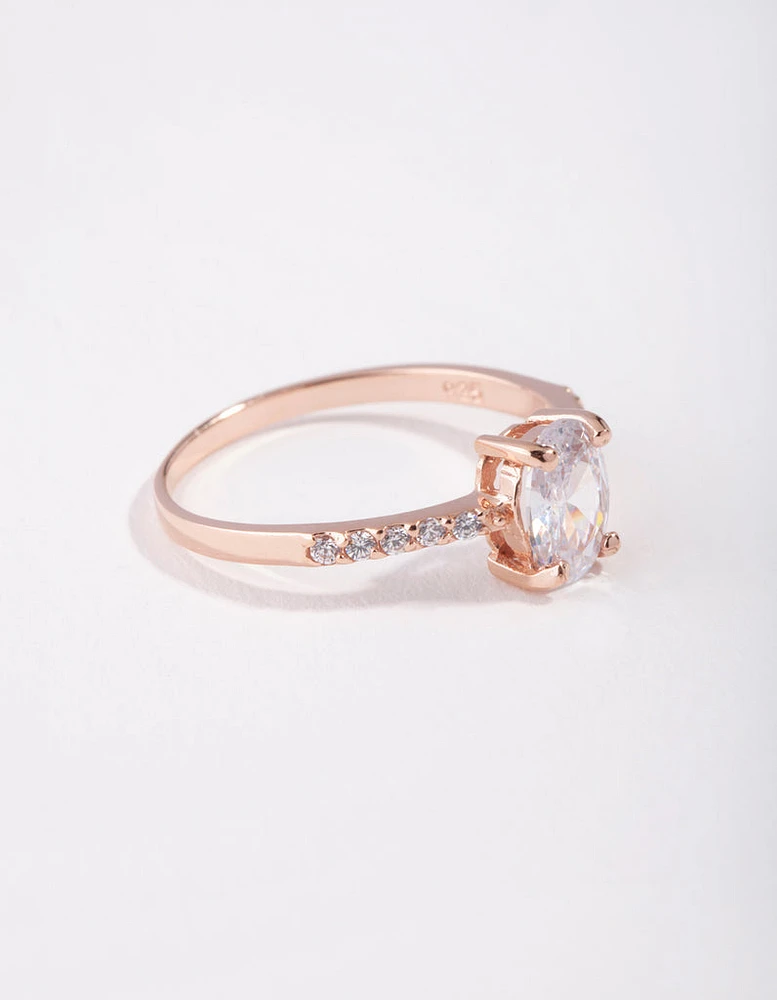 Rose Gold Plated Sterling Silver Cubic Zirconia Oval Engagement Ring