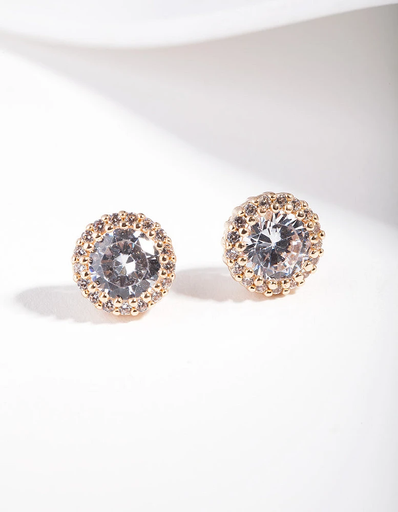 Diamond Simulant Gold Rounded Stud Earrings