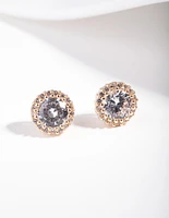 Diamond Simulant Gold Rounded Stud Earrings