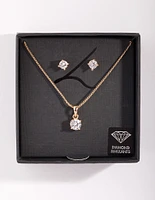 Diamond Simulant Gold Stone Earrings Necklace Set