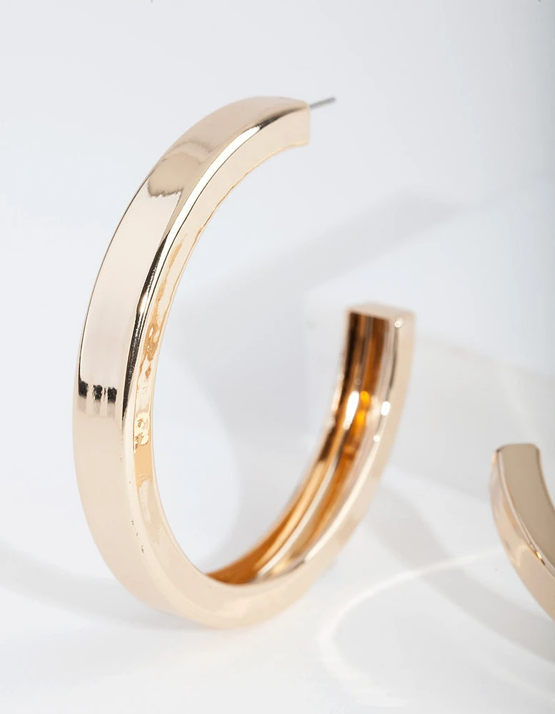 Gold Square Edge Hoop Earrings