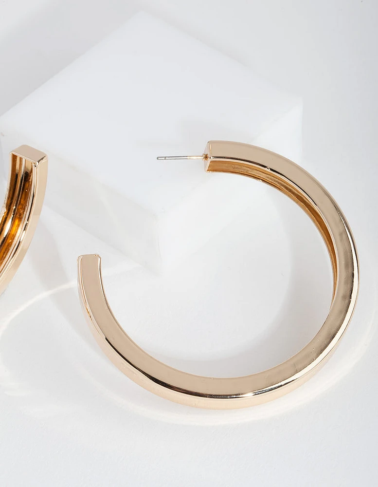 Gold Square Edge Hoop Earrings