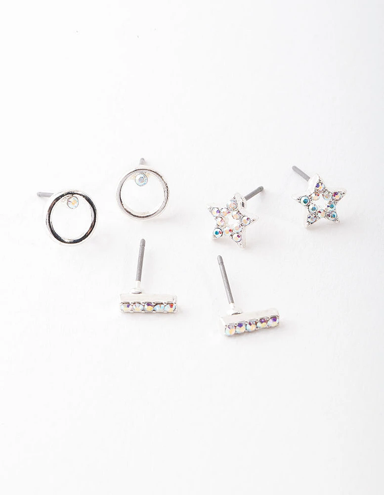 Diamond Simulant Silver Star Stud Earring Pack