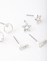 Diamond Simulant Silver Star Stud Earring Pack