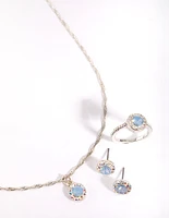 Silver & Blue Diamond Simulant Jewellery Set