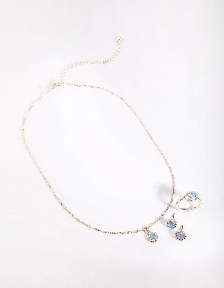 Silver & Blue Diamond Simulant Jewellery Set