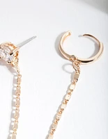 Gold Fancy Chain Stud Huggie Earrings