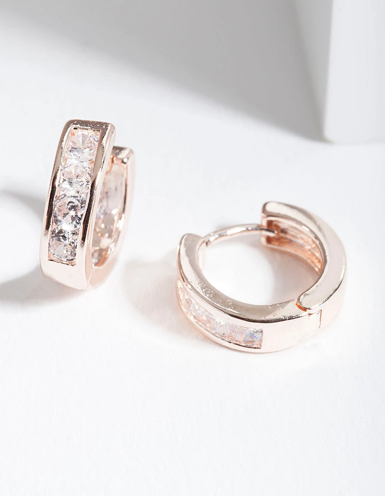 Rose Gold Chunky Diamante Huggie Earrings