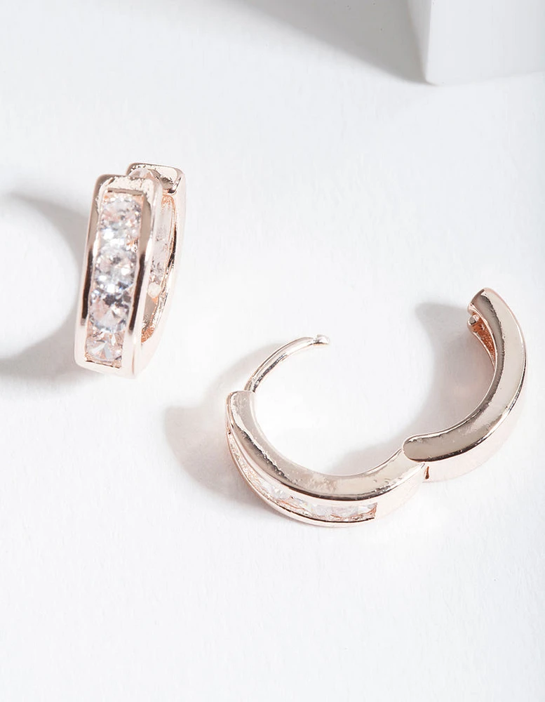 Rose Gold Chunky Diamante Huggie Earrings