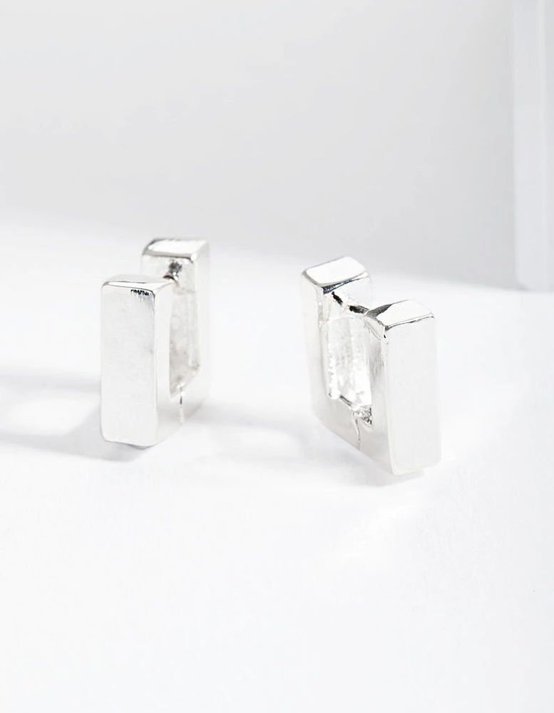 Silver Square Huggie Earrings