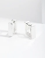 Silver Square Huggie Earrings