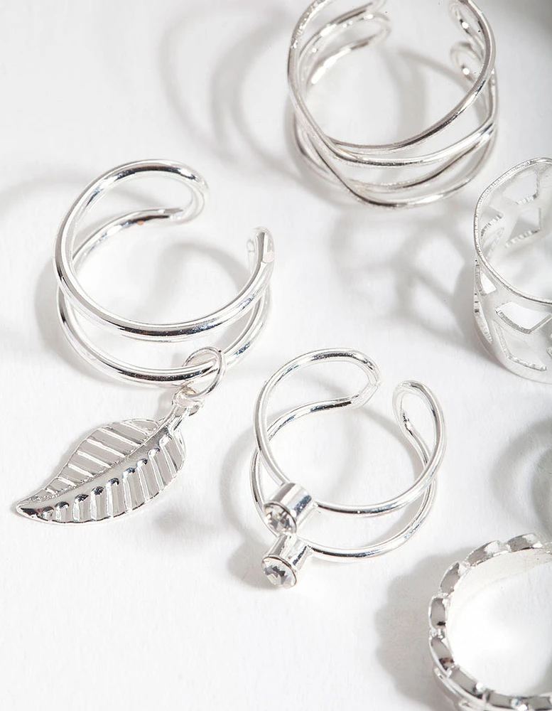 Silver Mixed Leaf Ear Cuff 6-Pack