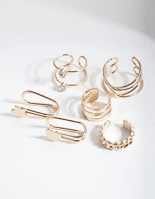 Gold Mixed Texture Ear Cuff 6-Pack