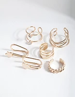 Gold Mixed Texture Ear Cuff 6-Pack