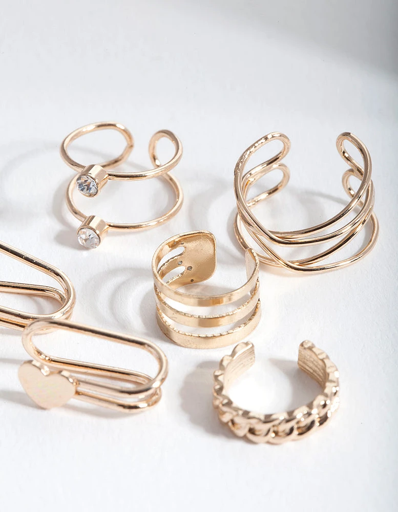 Gold Mixed Texture Ear Cuff 6-Pack