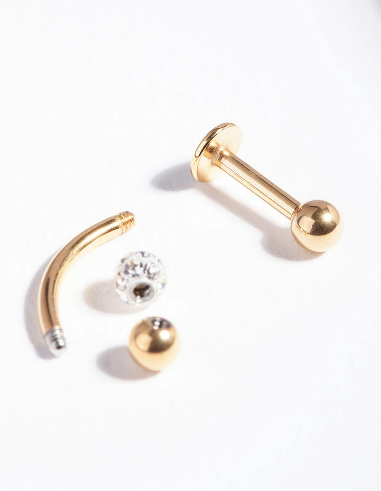 Gold Surgical Steel Diamante Cartilage Jewellery