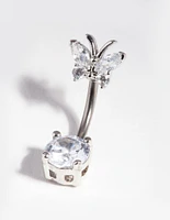 Titanium Cubic Zirconia Butterfly Belly Bar