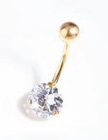 Gold Titanium Classic Diamante Belly Bar