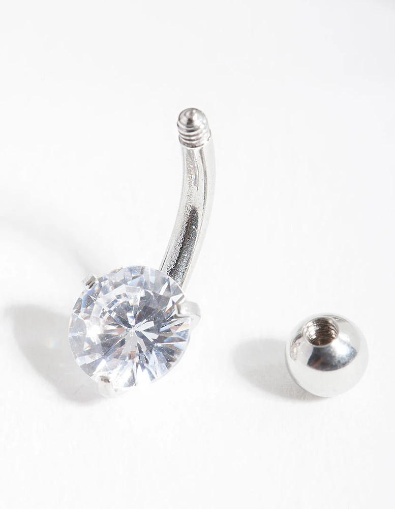 Surgical Steel  Cubic Zirconia Belly Bar