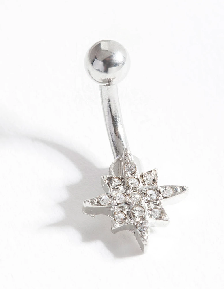 Silver Starburst Surgical Steel Belly Bar