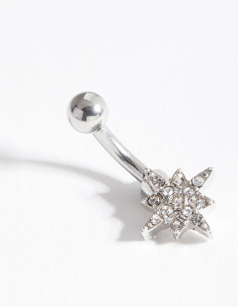 Silver Starburst Surgical Steel Belly Bar